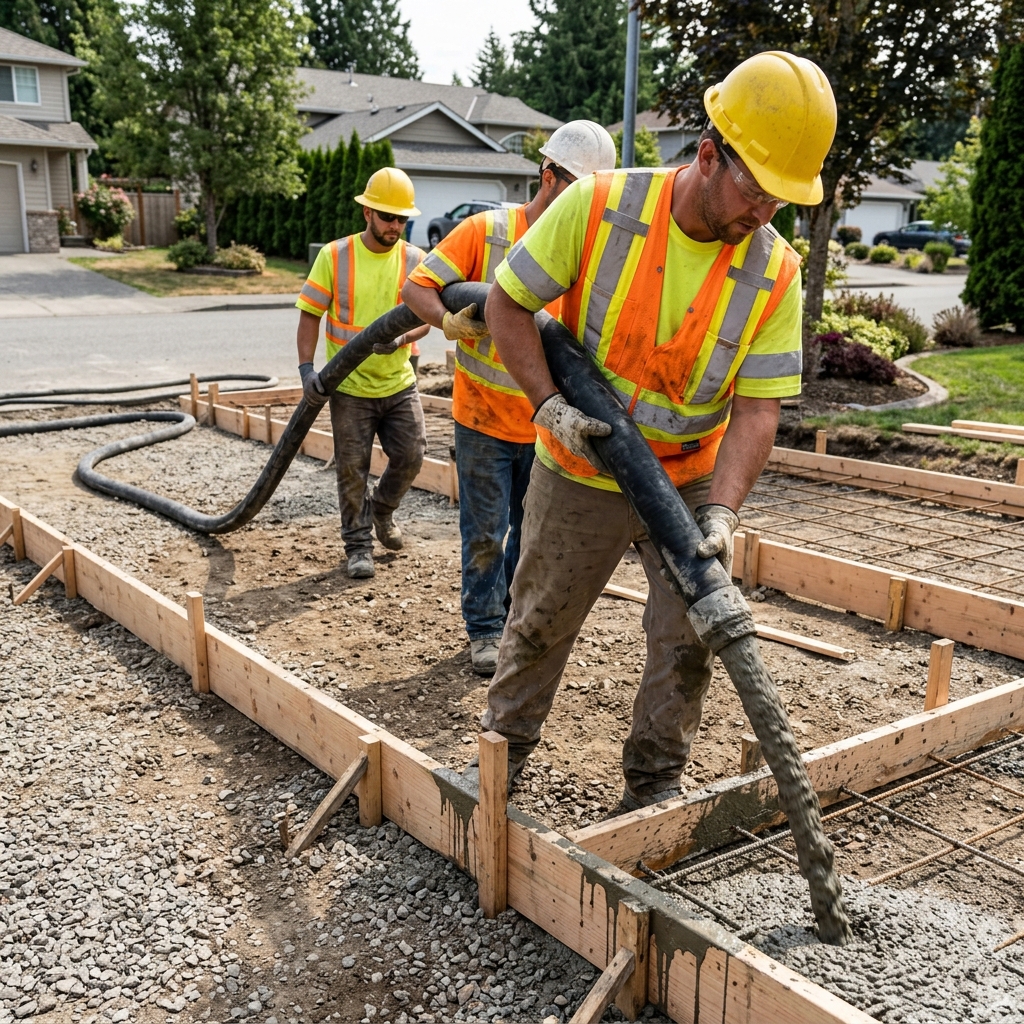Professional A&B crew executing a residential line pour